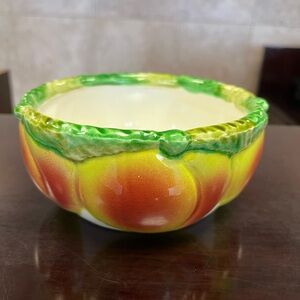 Neiman Marcus Ceramic Bowl with Green and Orange Hues